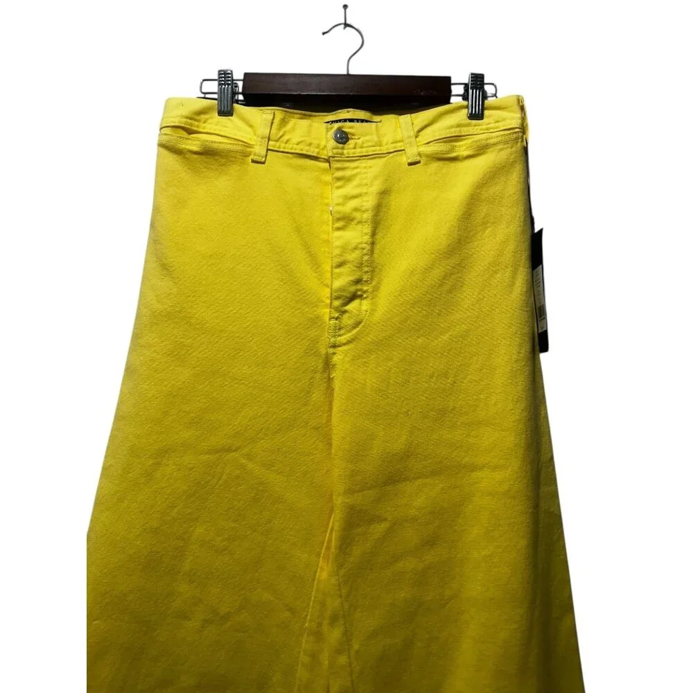 Veronica Beard Cynthia Crop Wide Leg Jeans Womens 30 Yellow Button Fly High Rise - Picture 7 of 15